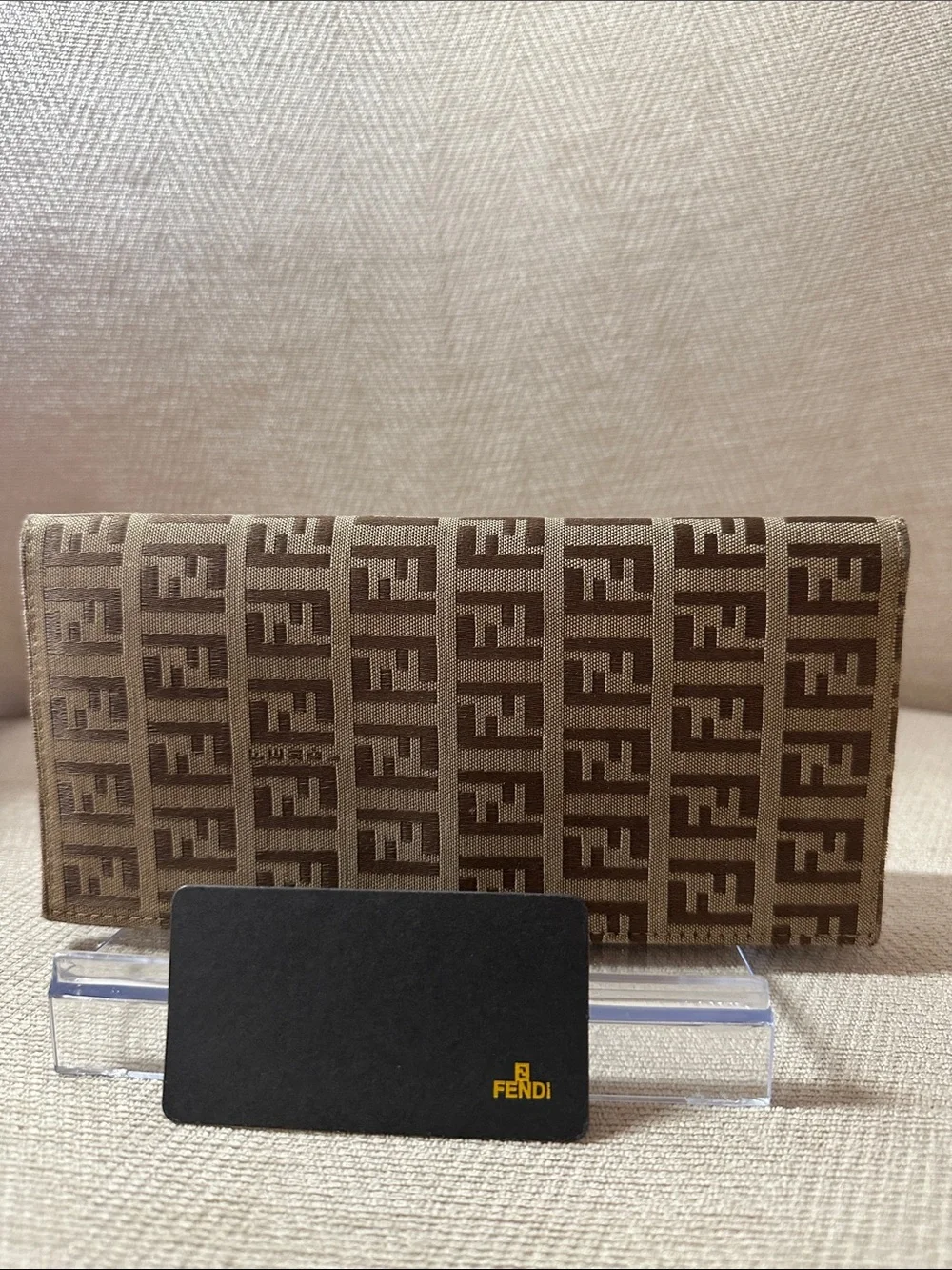 Fendi Brown Tan FF Logo Long Bifold Zucch Wallet